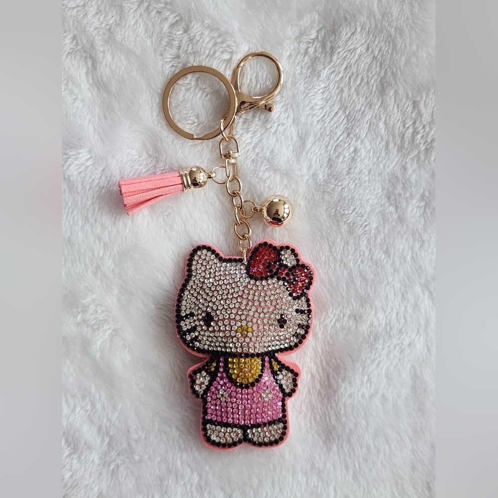 Hello Kitty Pink Rhinestone Keychain Beautiful Sparkling Bag Charm